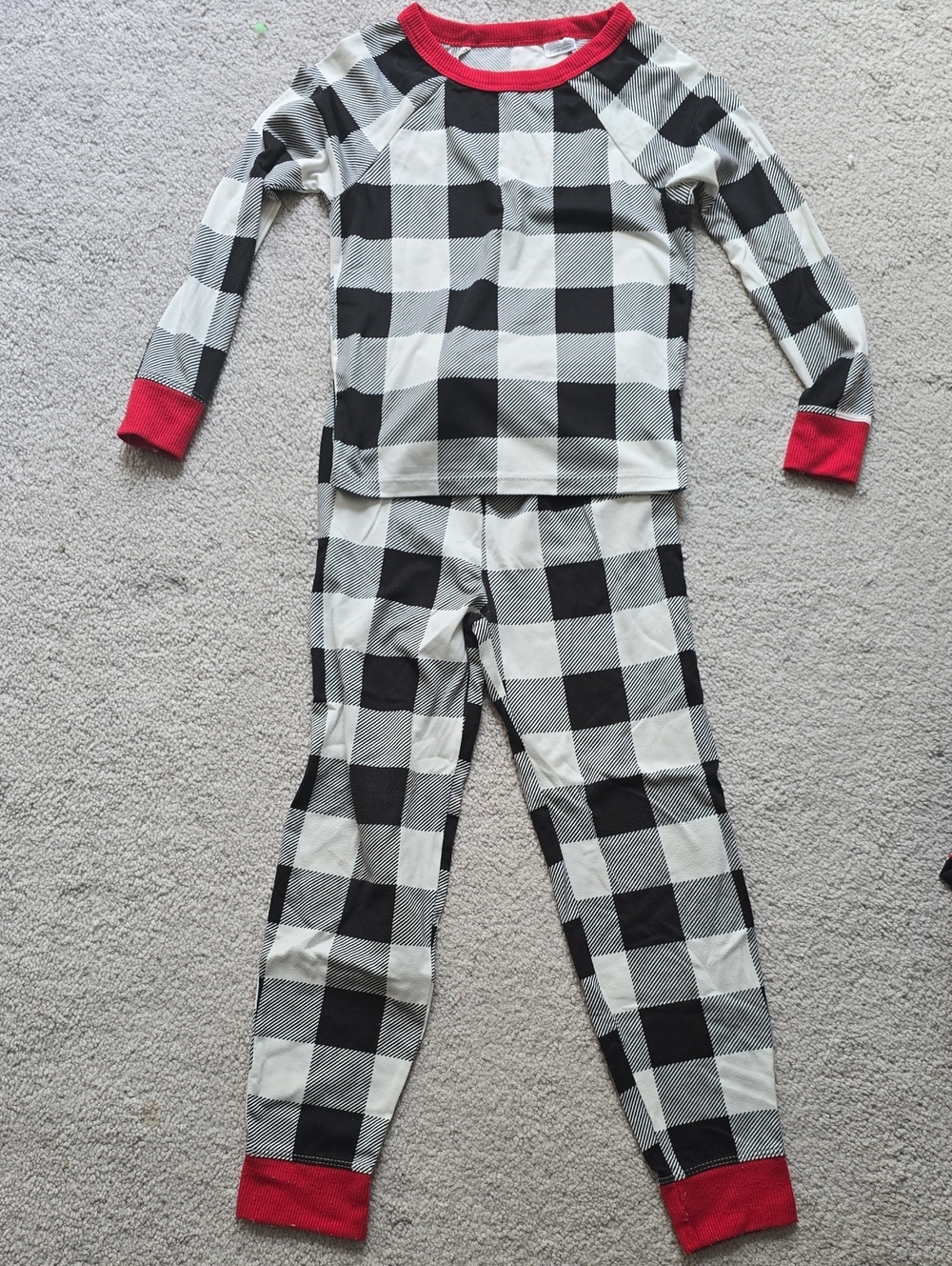 Holiday Time Black & White Buffalo Plaid Kids Pajama Set with Red Trim